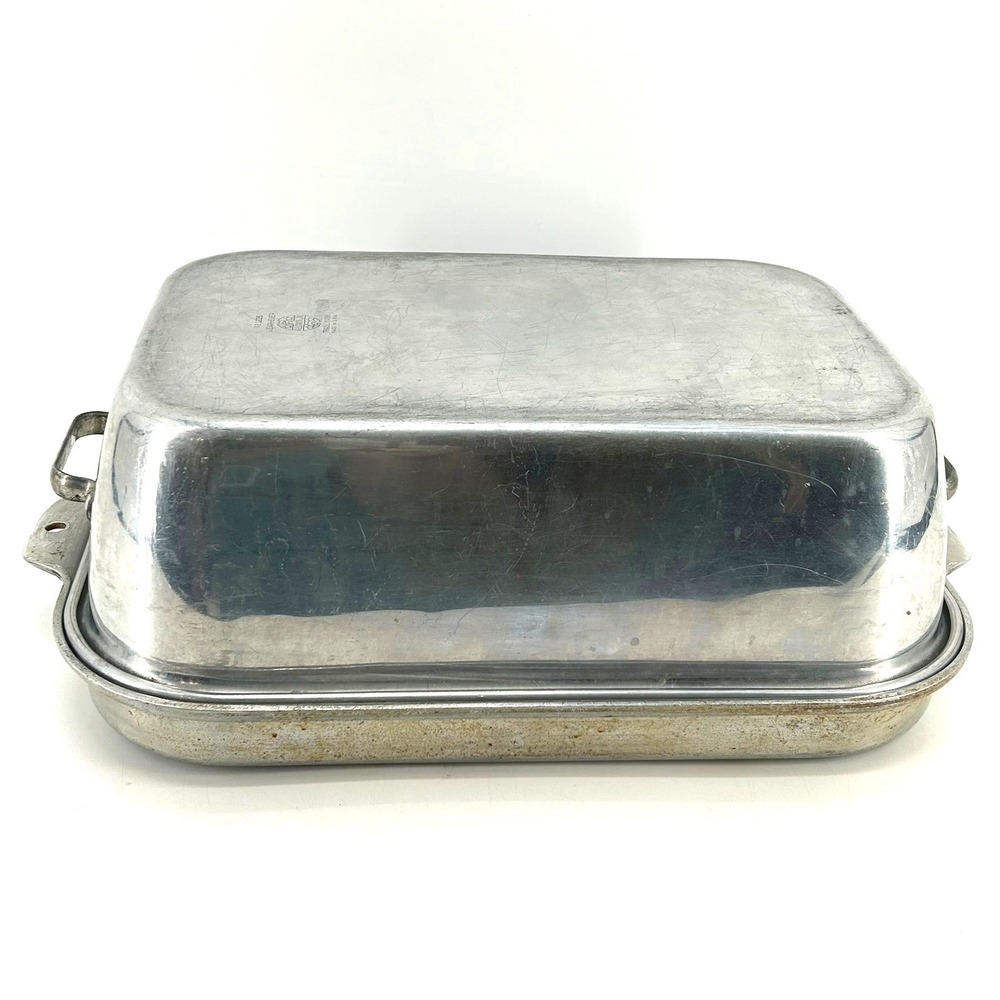 Vintage Wear-Ever Aluminum Roaster Pan No 1225 Large Rectangular Lid USA Made